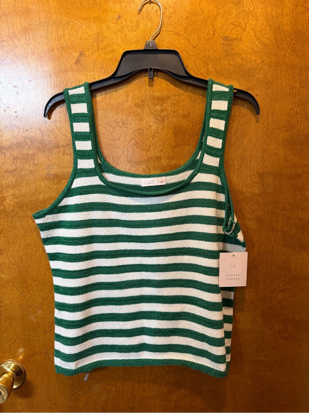 Lauren Conrad green and white striped sweater tank top new size L